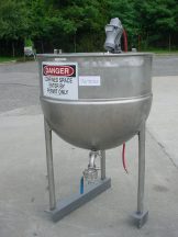 100 GALLON GROEN SS HEMISPHERICAL JACKETED KETTLE, AIR OPERATED MIXER