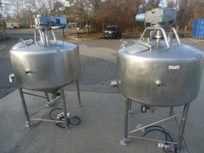 400 GALLON MUELLER STAINLESS SCRAPER AGITATED CONE BOTTOM VESSELS, 80 PSI JACKET (2)