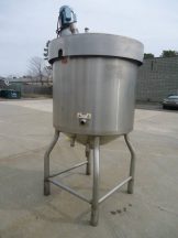 225 GALLON CREPACO STAINLESS STEEL JACKETED VERTICAL MIX TANK, CONE BOTTOM