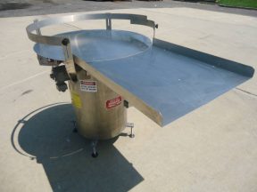 36 Inch diameter Kaps All rotary unscrambling table, stainless steel base