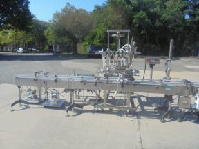 Inline Filling Systems "Servo" Six Nozzle Auto Positive Displacement Pump Style Filling Line, 15 ft. conveyor
