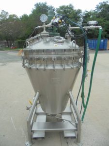 B&G 50 Gallon 316L Stainless Jacketed Vacuum Cone Bottom Mix Tank, Air Driven Mixer