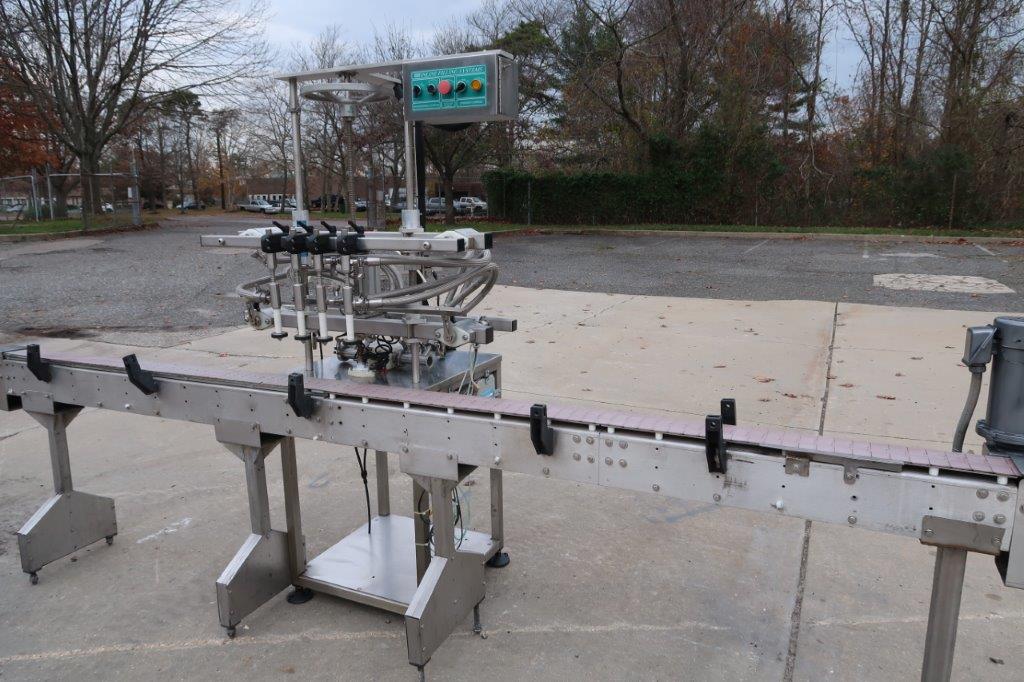 Inline Filling Systems 4 Spout Overflow Straight Line Liquid Filler, Stainless Steel
