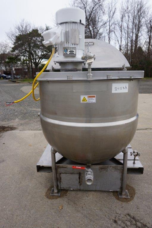 100 Gallon B H  Hubbert Jacketed Kettle With 5 HP Homogenizing Mixer