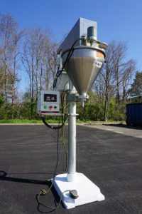 All Fill Single Auger Powder Filler, Foot Switch Actuated with approx. 20 in. diameter  stainless steel hopper with lid
