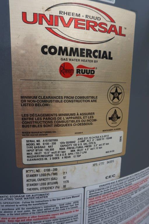 RheemRuud Universal G100200 Gas Water Heater Wohl Associates